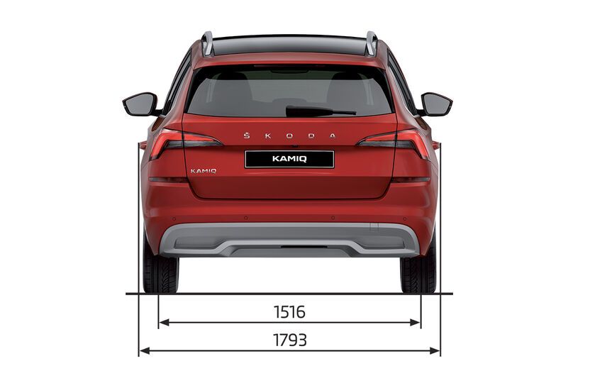 Škoda Kamiq në pamje nga mbrapa me dimensionet