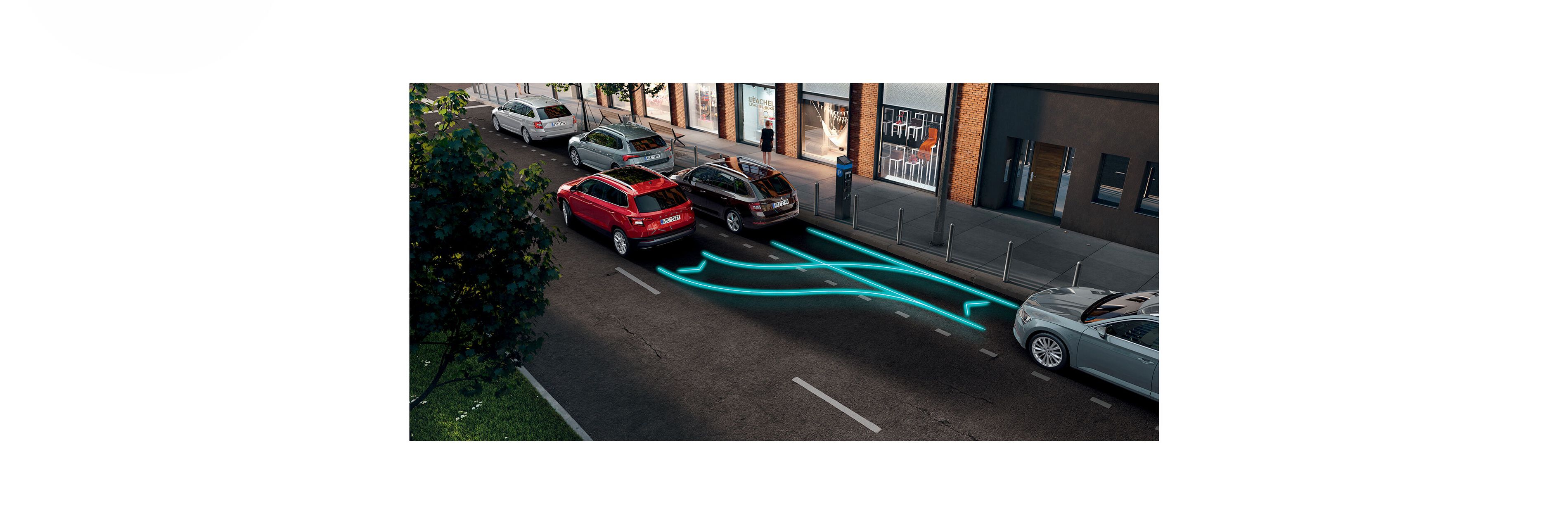 Ilustrim i funksionit Easy Parking tek Škoda Karoq