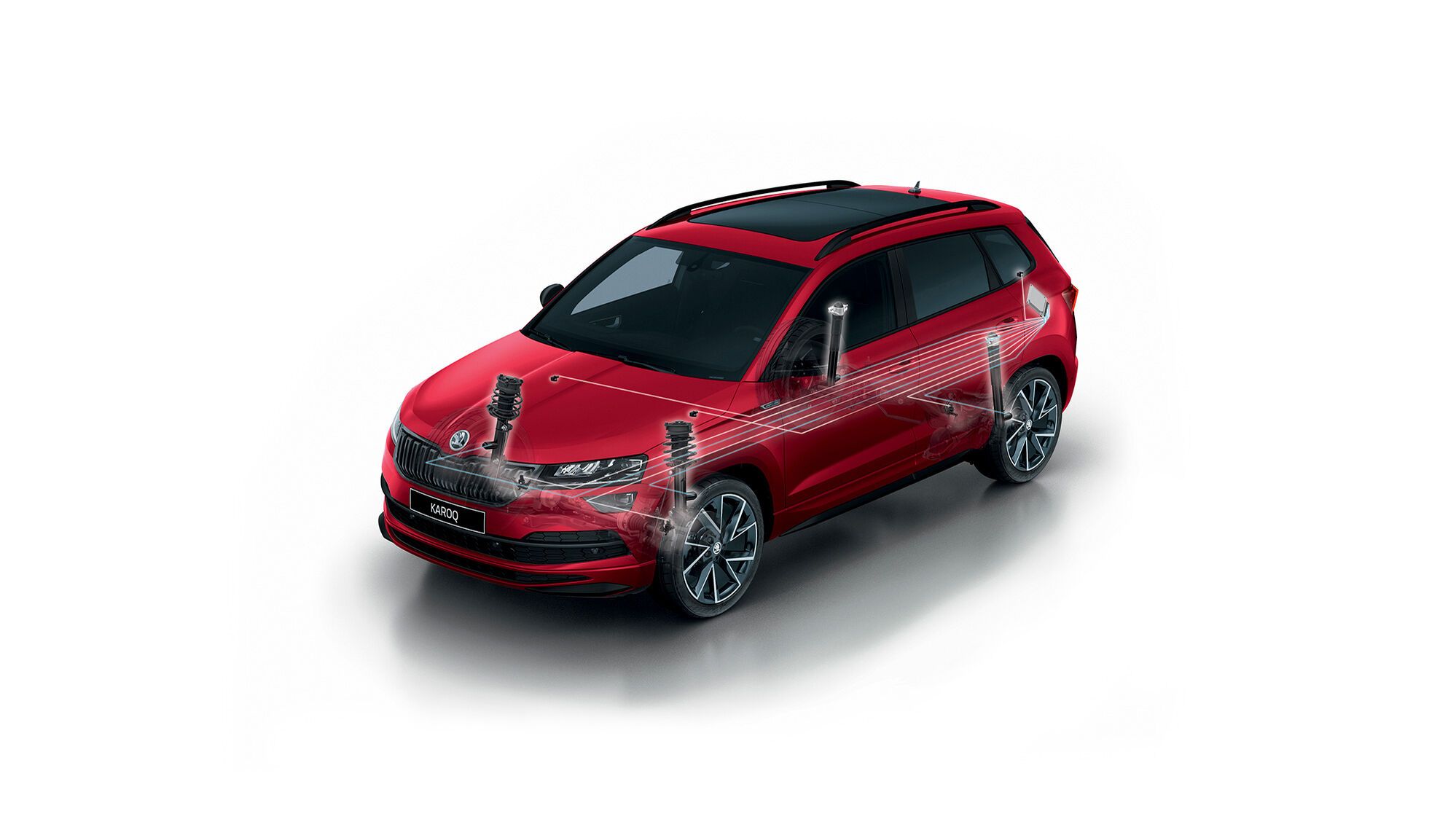 Një imazh i funksionimit të kontrollit dinamik të amortizimit tek Škoda Karoq Sportline